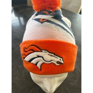 Denver Broncos NFL Beanie Knit Hat Pom Pom Orange Blue White New Era Football